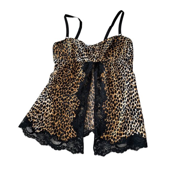 Dolce Gabbana Camisole Pyjama top leopard print VTG Lace detail Small slit - Picture 1 of 15